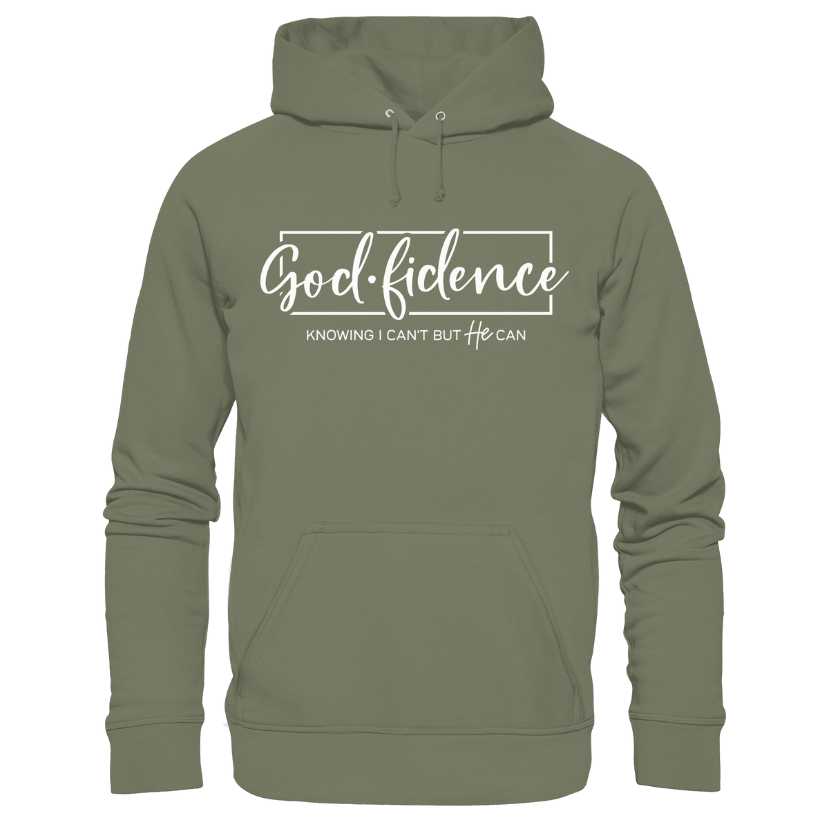 God.fidence – Knowing I can’t but He can | Christliche Kleidung - Premium Unisex Hoodie - Hoodies - Classic Olive - GfoitMa