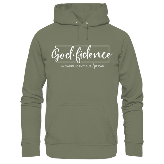 God.fidence – Knowing I can’t but He can | Christliche Kleidung - Premium Unisex Hoodie - Hoodies - Classic Olive - GfoitMa