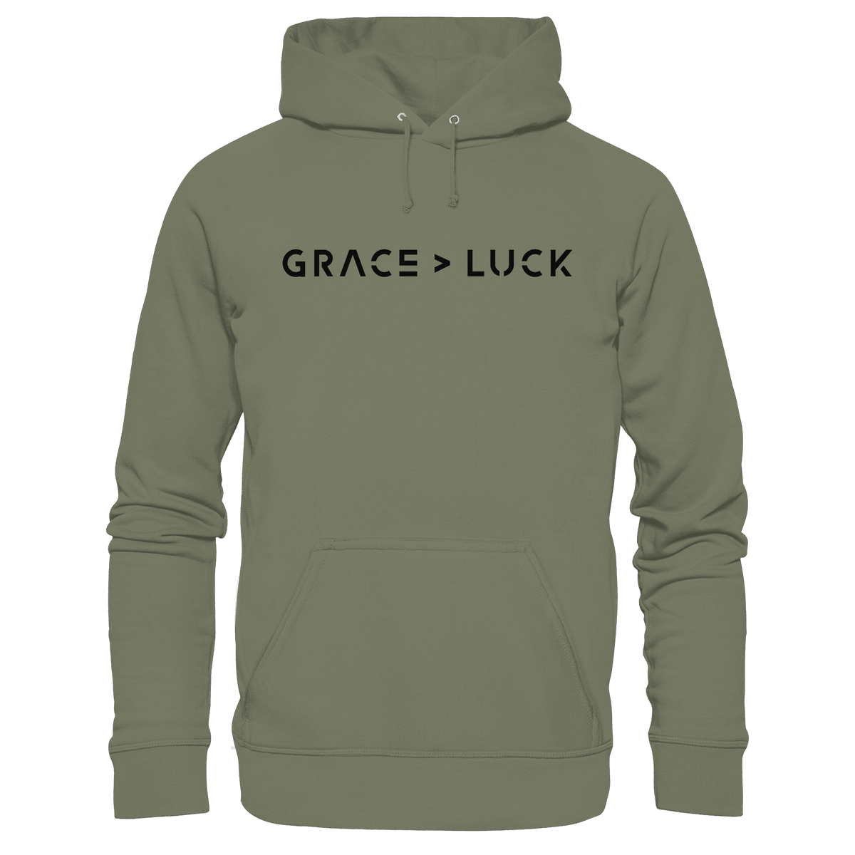 Grace > Luck | Christliches Design über Gottes Gnade - Premium Unisex Hoodie - Hoodies - Classic Olive - GfoitMa