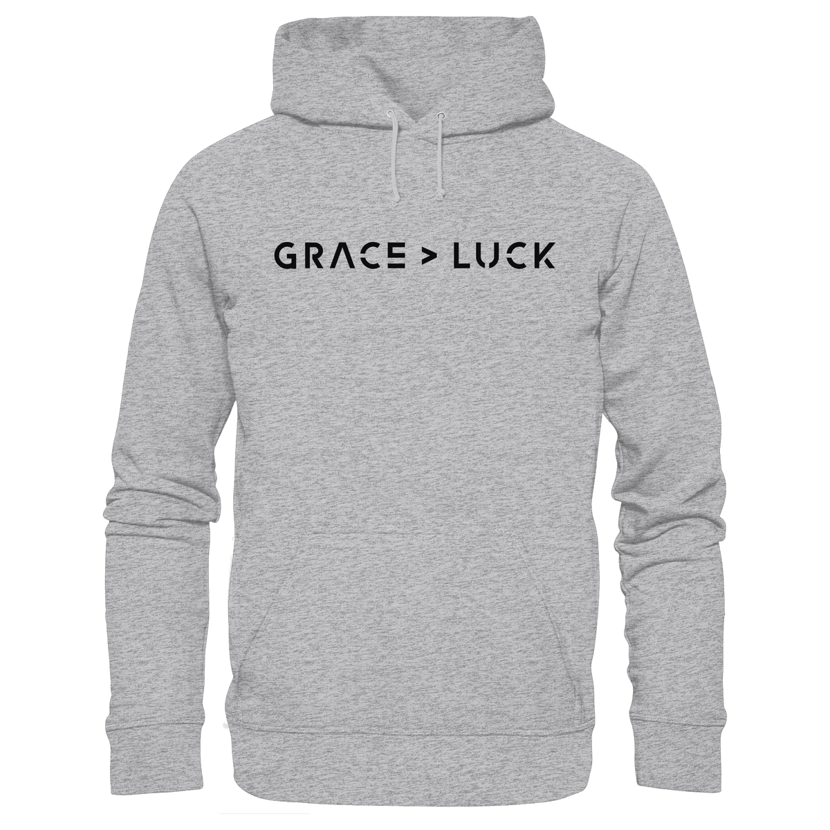 Grace > Luck | Christliches Design über Gottes Gnade - Premium Unisex Hoodie - Hoodies - Heather Grey (meliert) - GfoitMa