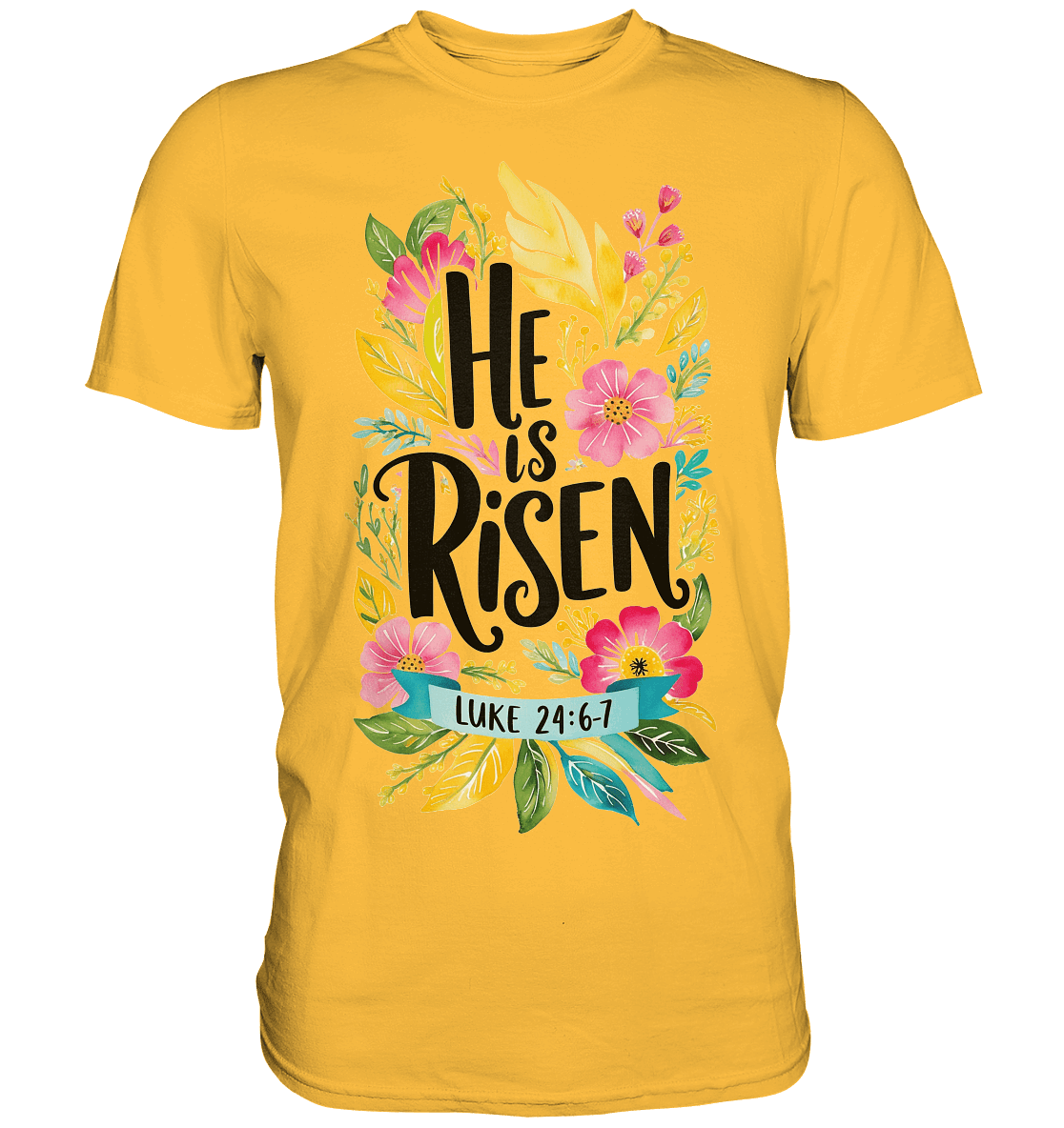 He Is Risen – Die Schönheit der Auferstehung (Vorne) | Christliche Kleidung - Premium Shirt - Unisex-Shirts - Gold - GfoitMa
