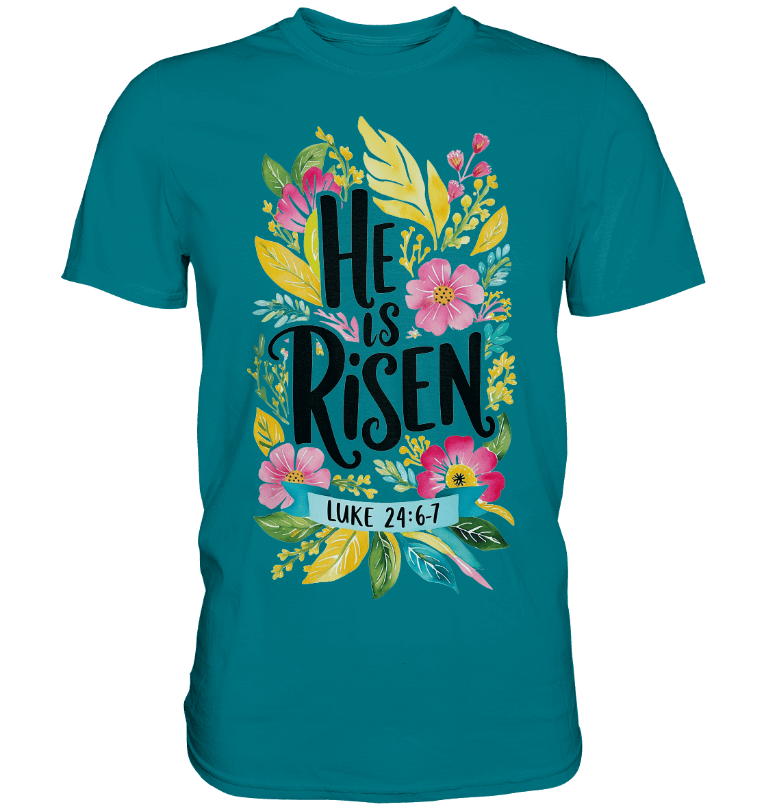 He Is Risen – Die Schönheit der Auferstehung (Vorne) | Christliche Kleidung - Premium Shirt - Unisex-Shirts - Diva Blue - GfoitMa