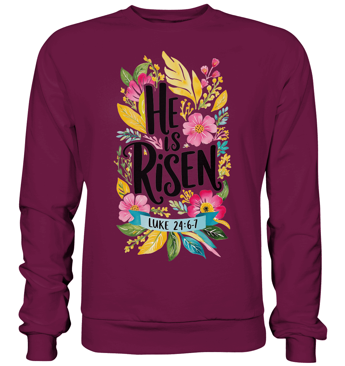 He Is Risen – Die Schönheit der Auferstehung (Vorne) | Christliche Kleidung - Premium Sweatshirt - Sweatshirts - Burgund - GfoitMa