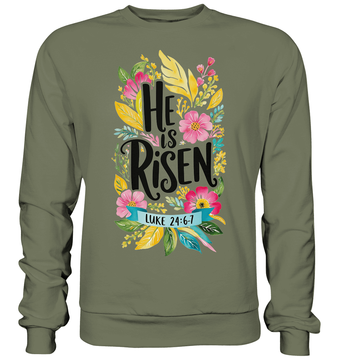 He Is Risen – Die Schönheit der Auferstehung (Vorne) | Christliche Kleidung - Premium Sweatshirt - Sweatshirts - Classic Olive - GfoitMa