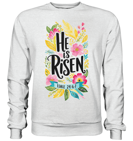 He Is Risen – Die Schönheit der Auferstehung (Vorne) | Christliche Kleidung - Premium Sweatshirt - Sweatshirts - Heather Grey (meliert) - GfoitMa
