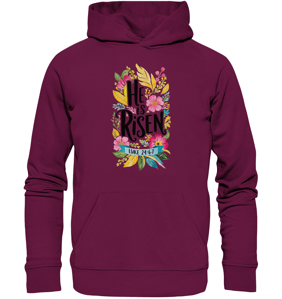 He Is Risen – Die Schönheit der Auferstehung (Vorne) | Christliche Kleidung - Premium Unisex Hoodie - Hoodies - Burgund - GfoitMa