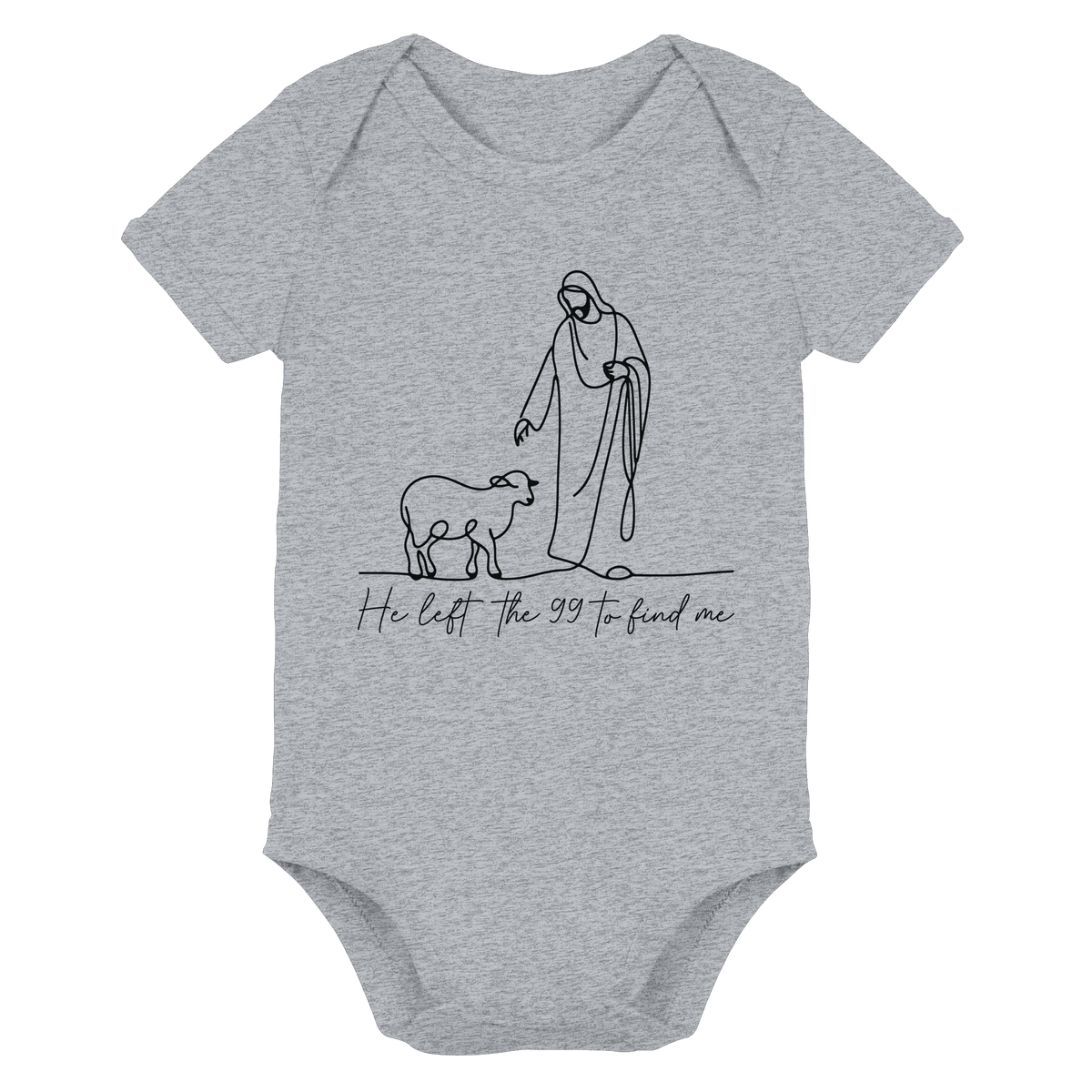 He Left the 99 to Find Me – Kraftvolle Botschaft in minimalistischem Design | Christliche Kleidung - Organic Baby Bodysuit - Kids & Babys - Heather Grey - GfoitMa