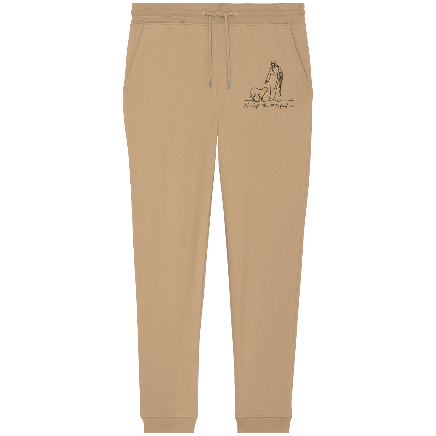 He Left the 99 to Find Me – Kraftvolle Botschaft in minimalistischem Design | Christliche Kleidung - Organic Jogger Pants - Hosen - Latte - GfoitMa