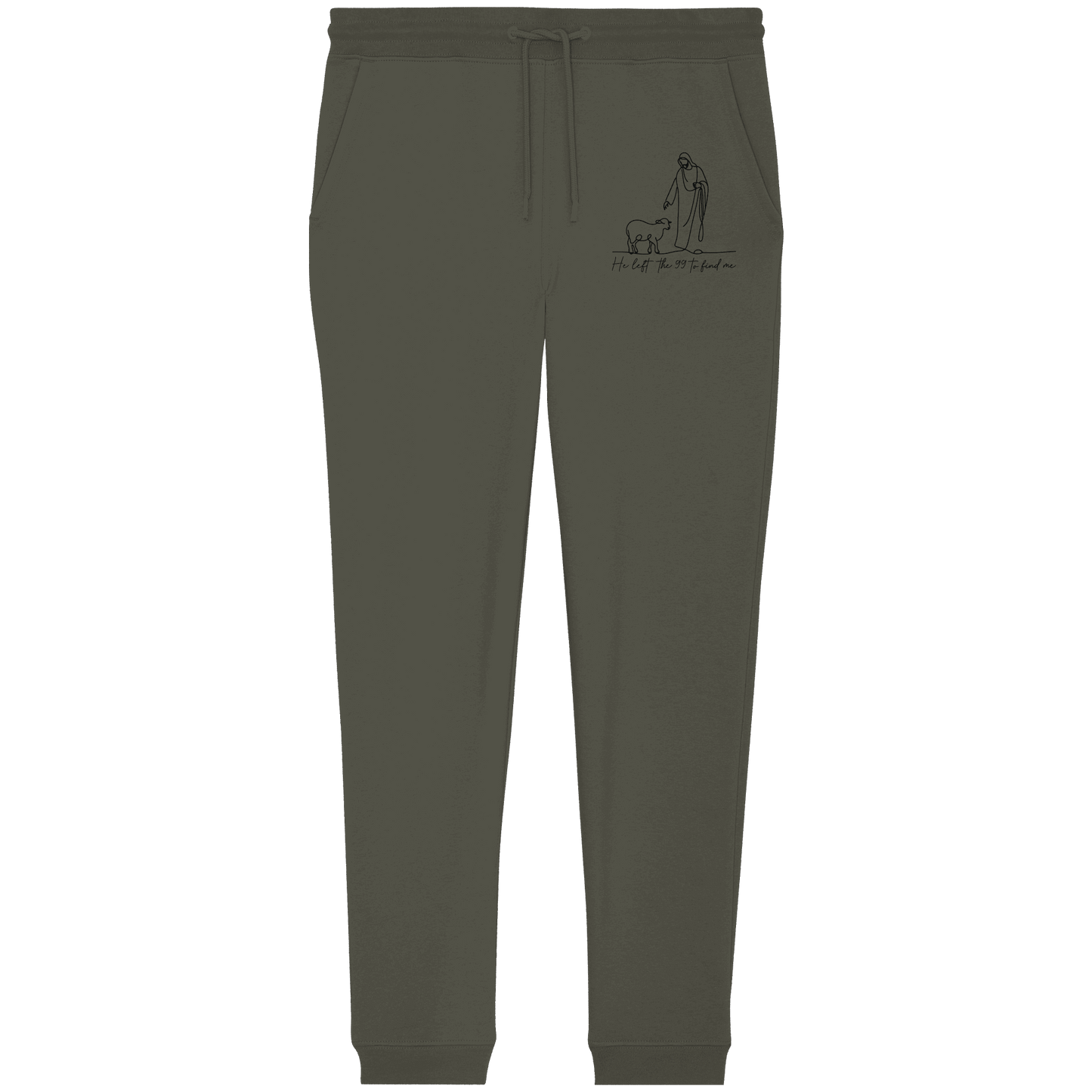 He Left the 99 to Find Me – Kraftvolle Botschaft in minimalistischem Design | Christliche Kleidung - Organic Jogger Pants - Hosen - Khaki - GfoitMa