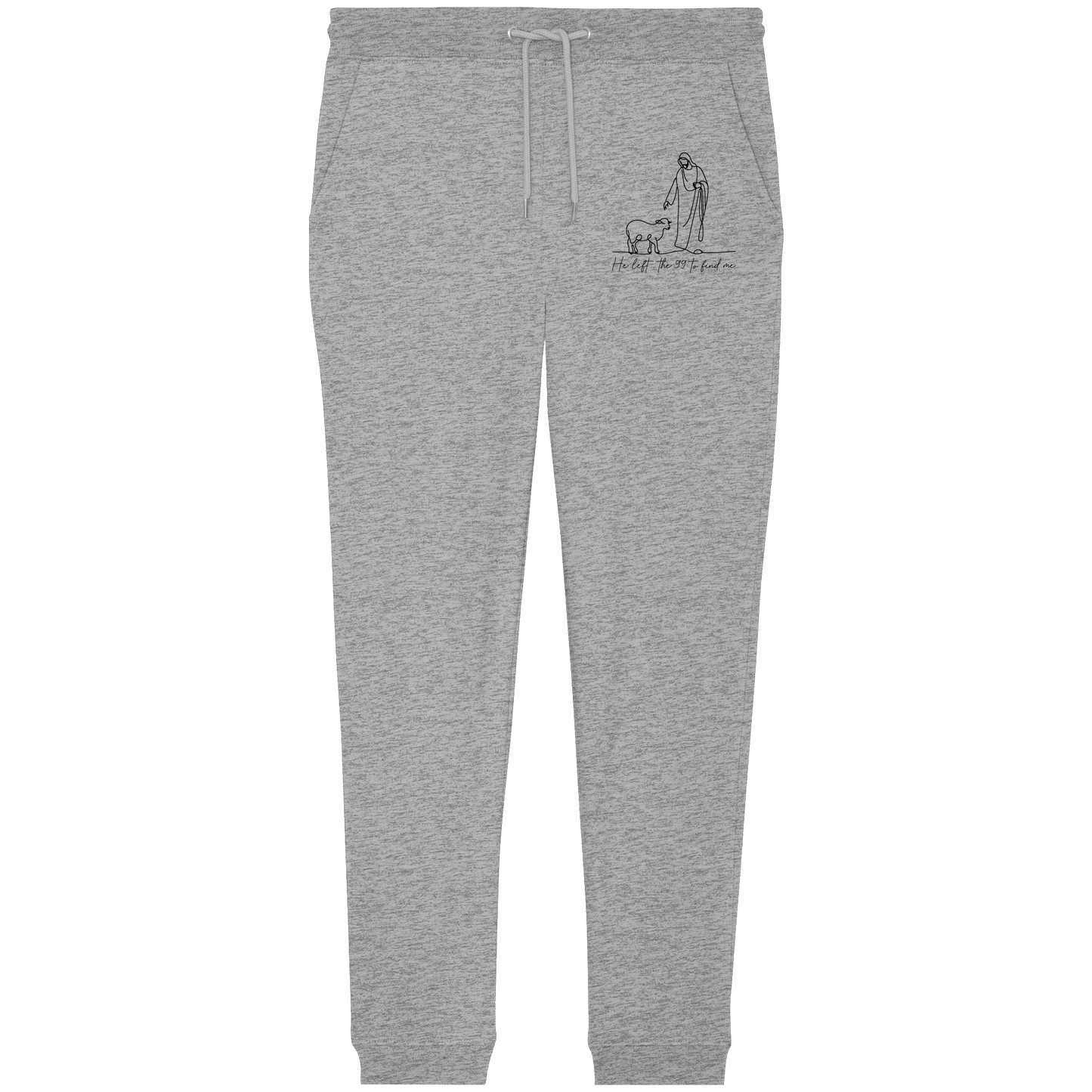 He Left the 99 to Find Me – Kraftvolle Botschaft in minimalistischem Design | Christliche Kleidung - Organic Jogger Pants - Hosen - Heather Grey - GfoitMa