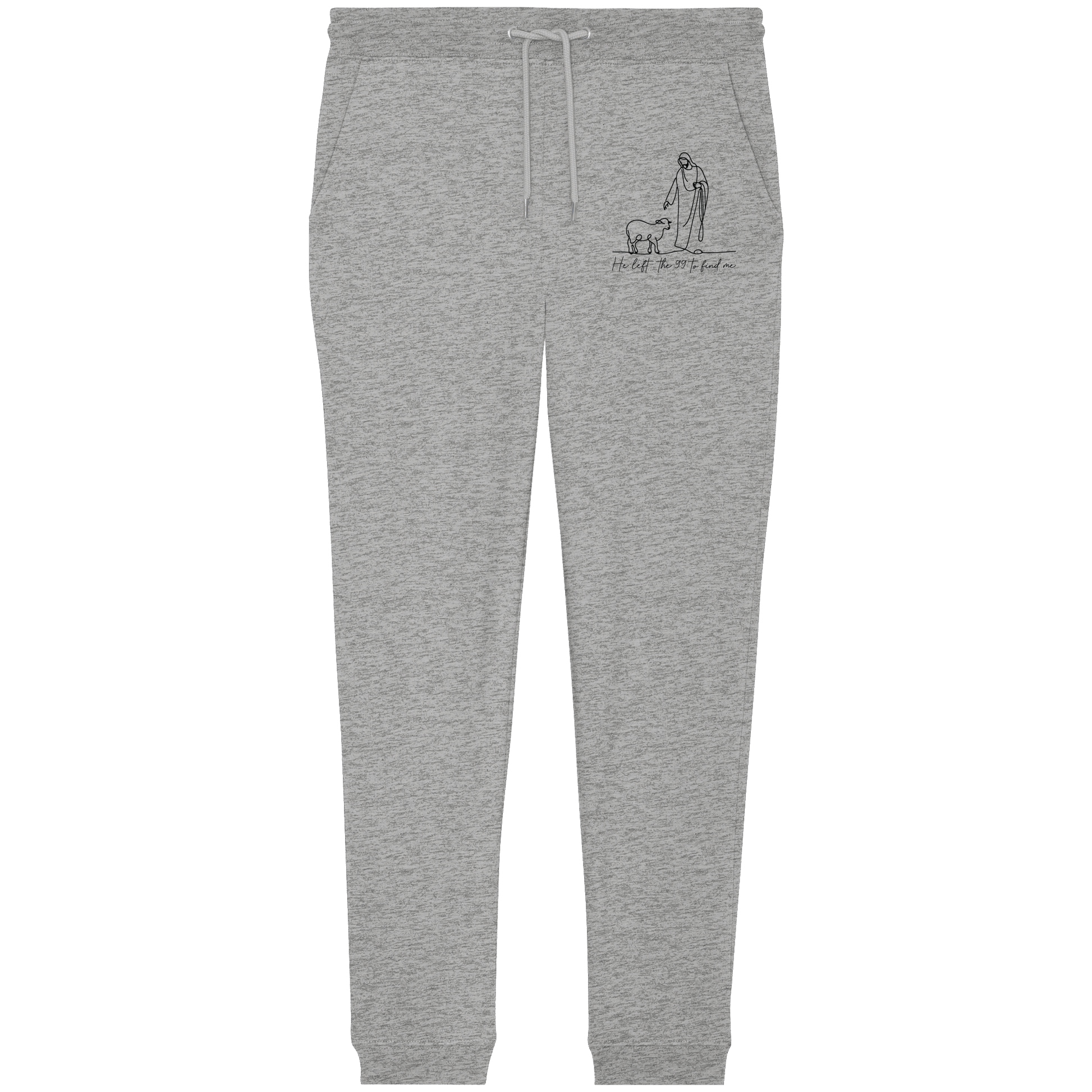 He Left the 99 to Find Me – Kraftvolle Botschaft in minimalistischem Design | Christliche Kleidung - Organic Jogger Pants - Hosen - Heather Grey - GfoitMa