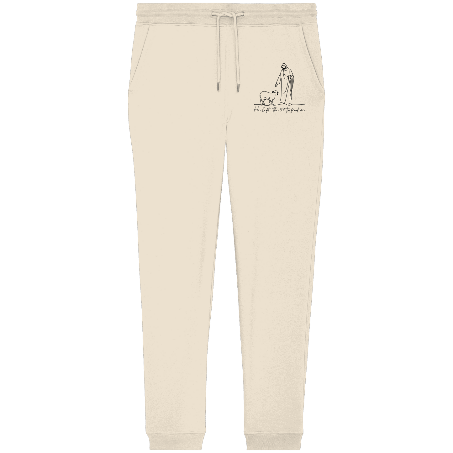 He Left the 99 to Find Me – Kraftvolle Botschaft in minimalistischem Design | Christliche Kleidung - Organic Jogger Pants - Hosen - Natural Raw - GfoitMa