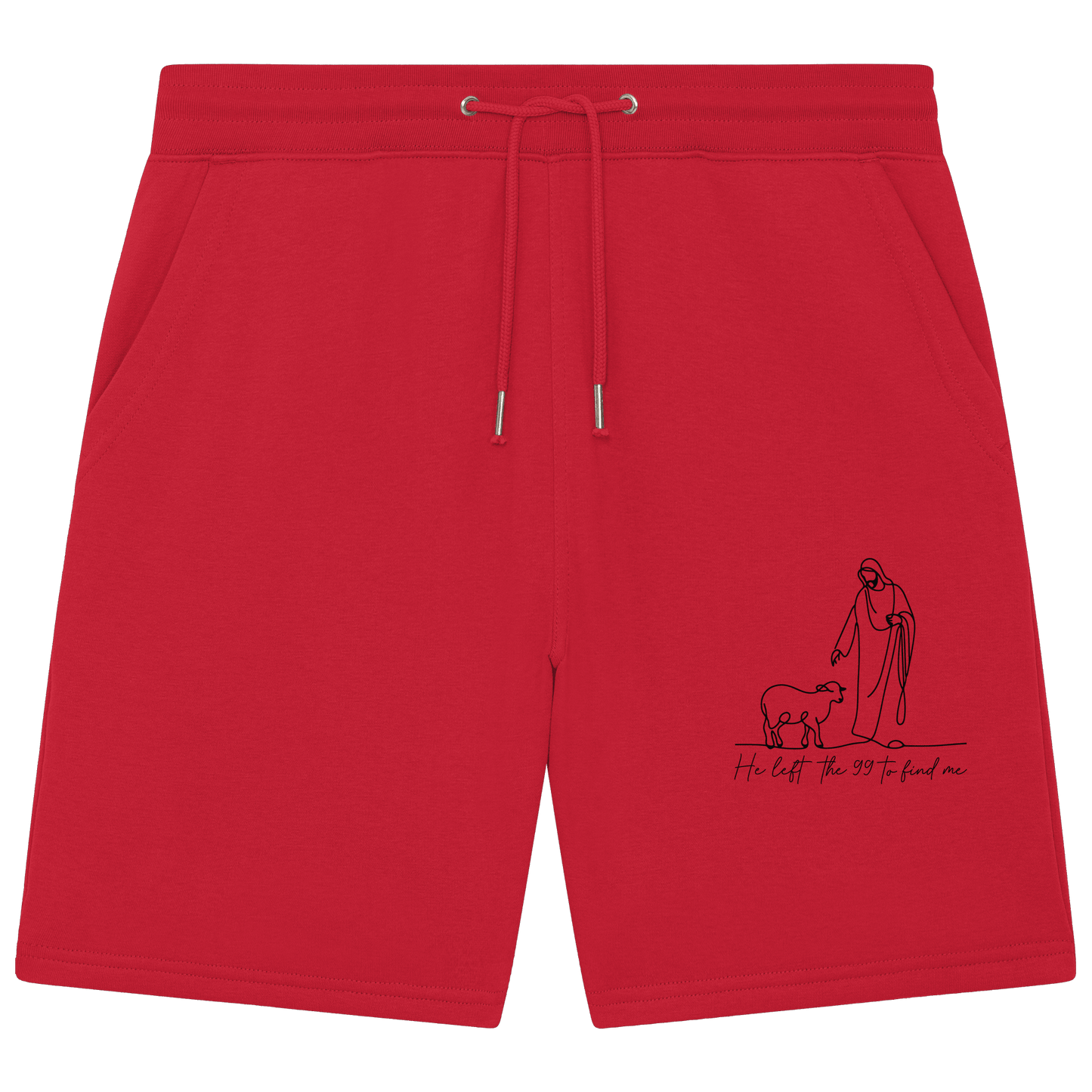 He Left the 99 to Find Me – Kraftvolle Botschaft in minimalistischem Design | Christliche Kleidung - Organic Jogger Shorts - Hosen - Red - GfoitMa
