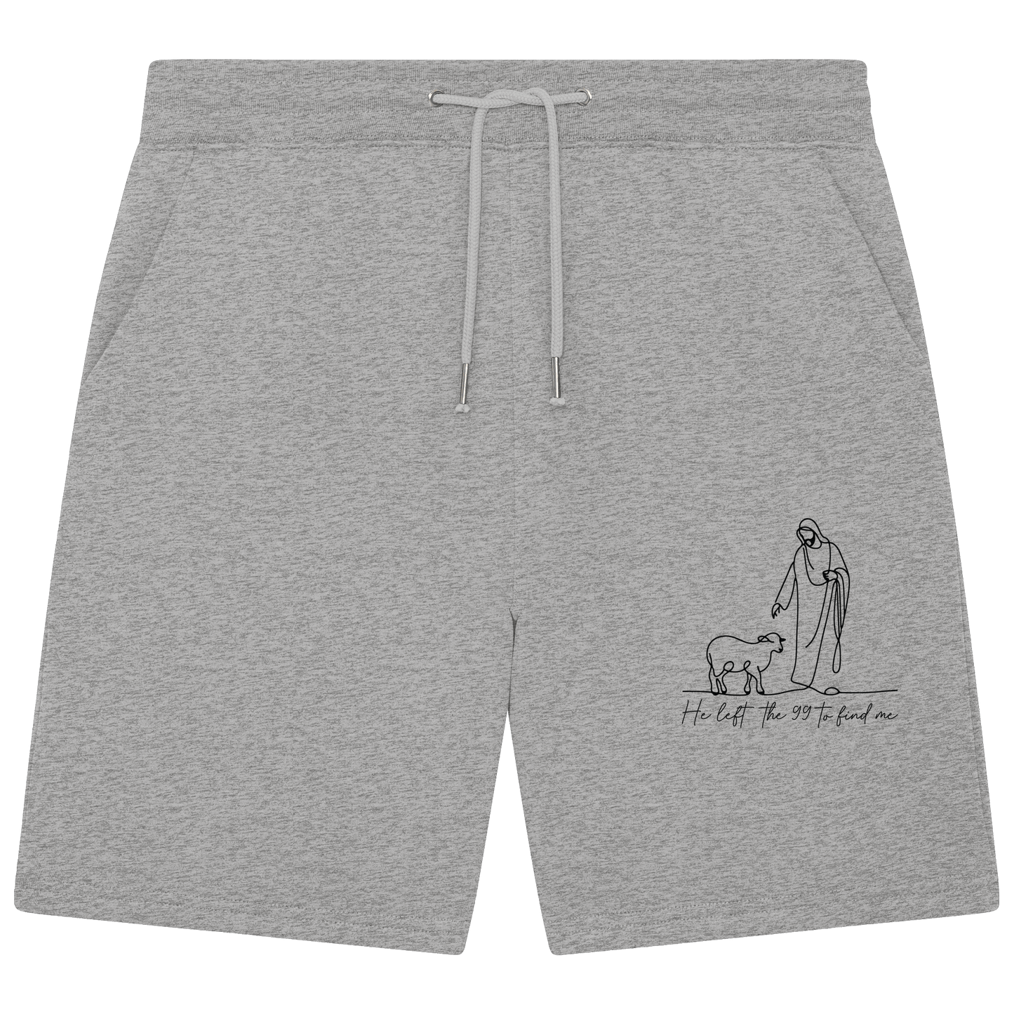 He Left the 99 to Find Me – Kraftvolle Botschaft in minimalistischem Design | Christliche Kleidung - Organic Jogger Shorts - Hosen - Heather Grey - GfoitMa