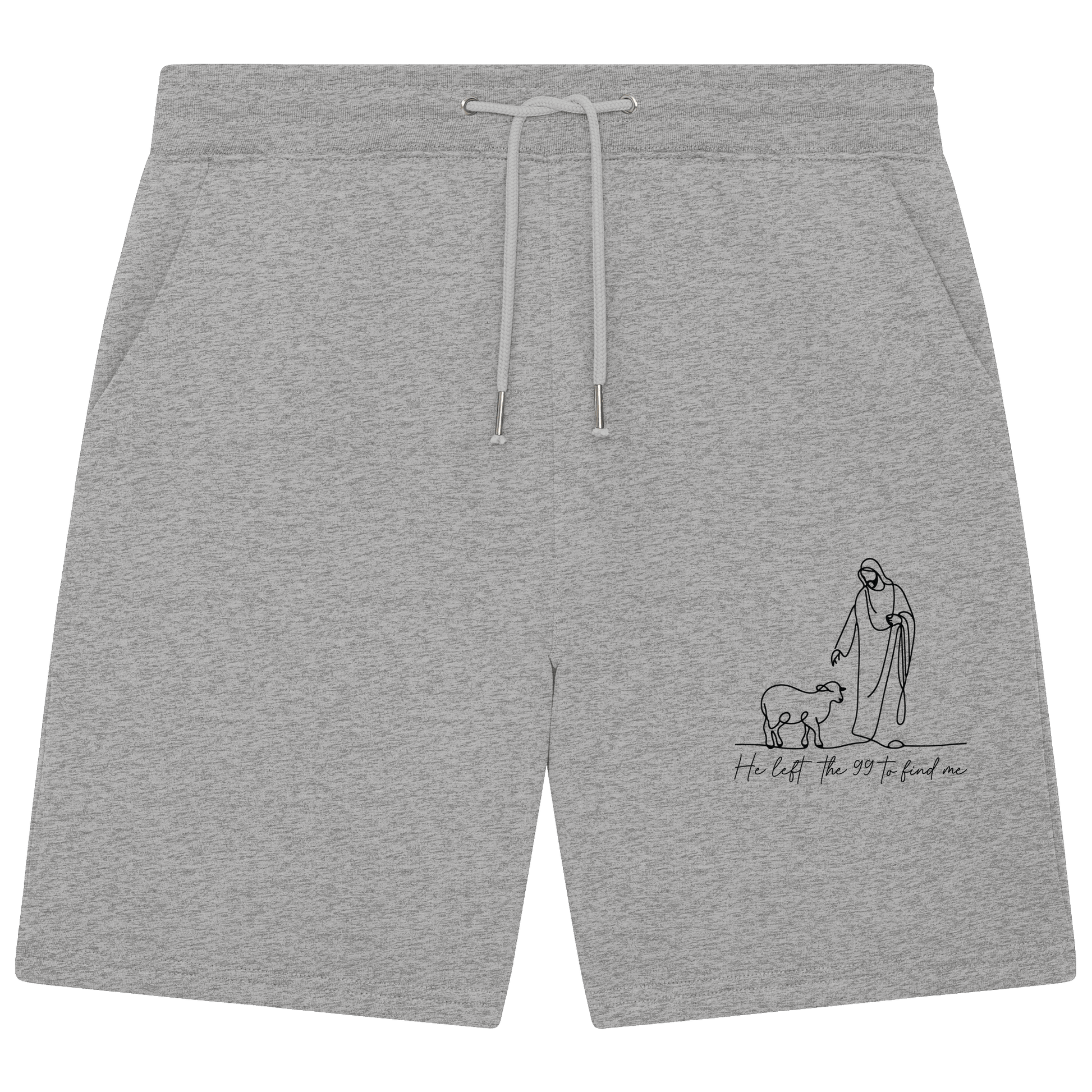 He Left the 99 to Find Me – Kraftvolle Botschaft in minimalistischem Design | Christliche Kleidung - Organic Jogger Shorts - Hosen - Heather Grey - GfoitMa
