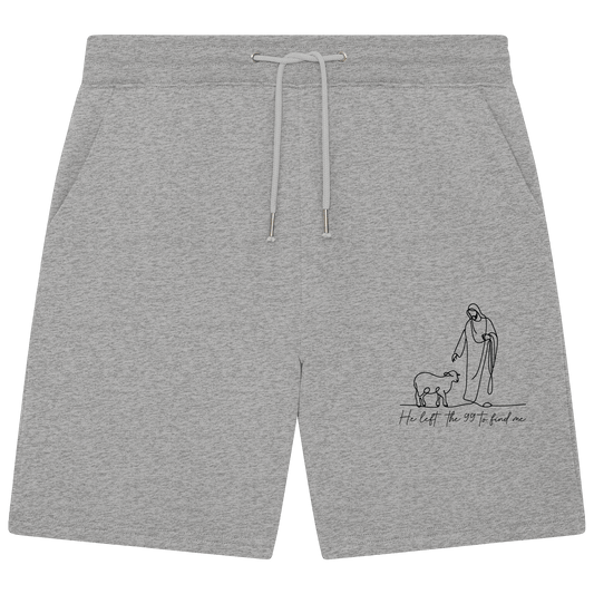 He Left the 99 to Find Me – Kraftvolle Botschaft in minimalistischem Design | Christliche Kleidung - Organic Jogger Shorts - Hosen - Heather Grey - GfoitMa
