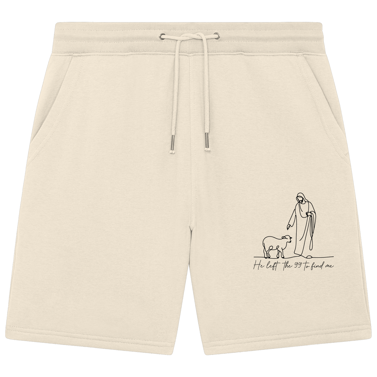 He Left the 99 to Find Me – Kraftvolle Botschaft in minimalistischem Design | Christliche Kleidung - Organic Jogger Shorts - Hosen - Natural Raw - GfoitMa