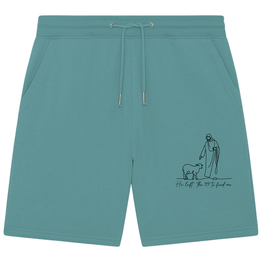 He Left the 99 to Find Me – Kraftvolle Botschaft in minimalistischem Design | Christliche Kleidung - Organic Jogger Shorts - Hosen - Teal Monstera - GfoitMa