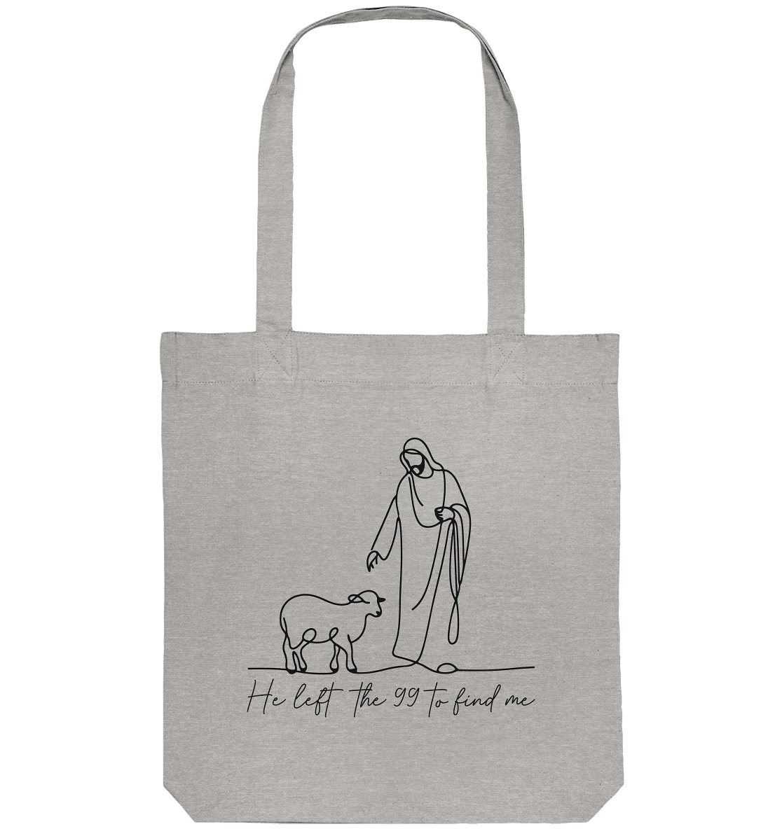 He Left the 99 to Find Me – Kraftvolle Botschaft in minimalistischem Design | Christliche Kleidung - Organic Tote-Bag - Taschen - Heather Grey - GfoitMa