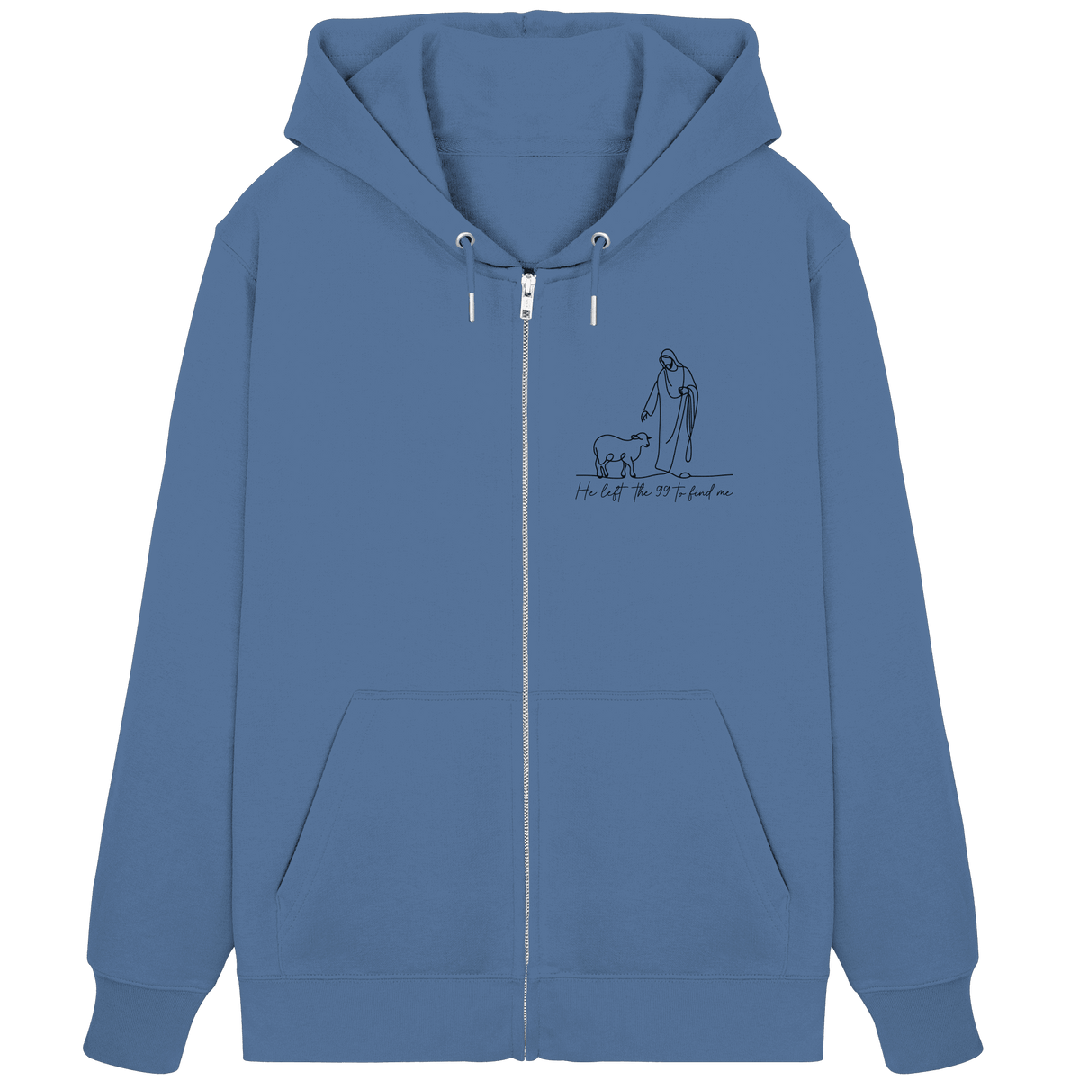 He Left the 99 to Find Me – Kraftvolle Botschaft in minimalistischem Design | Christliche Kleidung - Organic Zipper - Jacken/ Zipper - Bright Blue - GfoitMa