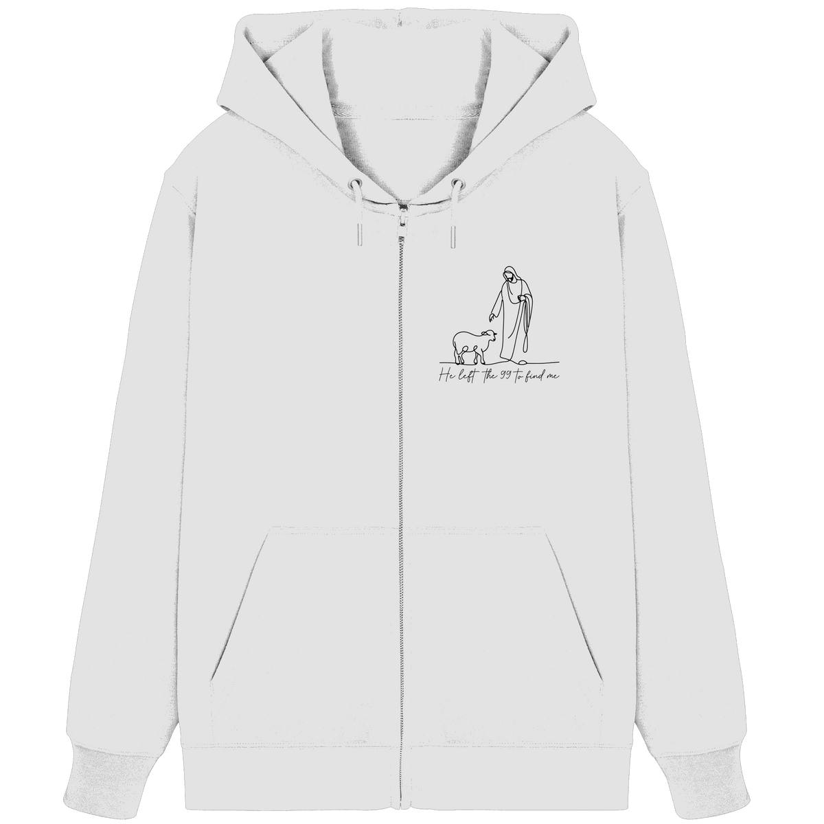 He Left the 99 to Find Me – Kraftvolle Botschaft in minimalistischem Design | Christliche Kleidung - Organic Zipper - Jacken/ Zipper - White - GfoitMa