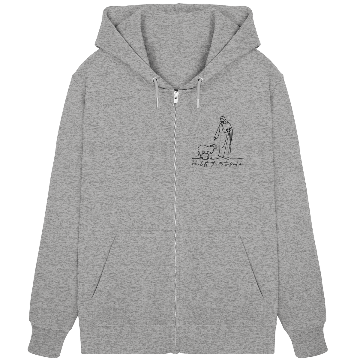 He Left the 99 to Find Me – Kraftvolle Botschaft in minimalistischem Design | Christliche Kleidung - Organic Zipper - Jacken/ Zipper - Heather Grey - GfoitMa