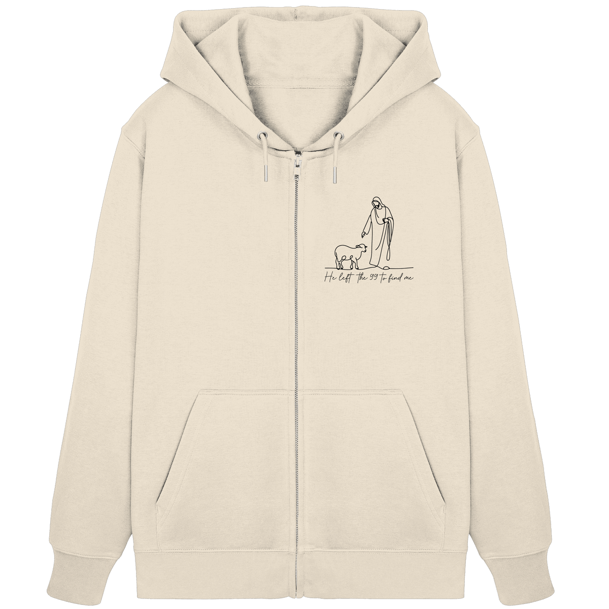 He Left the 99 to Find Me – Kraftvolle Botschaft in minimalistischem Design | Christliche Kleidung - Organic Zipper - Jacken/ Zipper - Natural Raw - GfoitMa