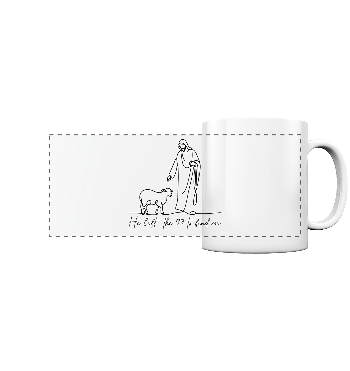 He Left the 99 to Find Me – Kraftvolle Botschaft in minimalistischem Design | Christliche Kleidung - Panorama Tasse - Trinkgefäße - White glossy - GfoitMa