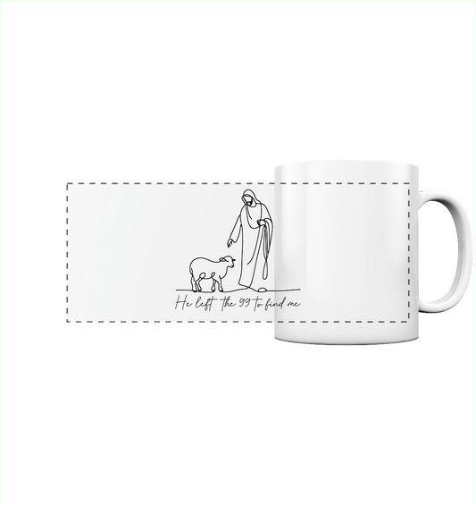He Left the 99 to Find Me – Kraftvolle Botschaft in minimalistischem Design | Christliche Kleidung - Panorama Tasse - Trinkgefäße - White glossy - GfoitMa