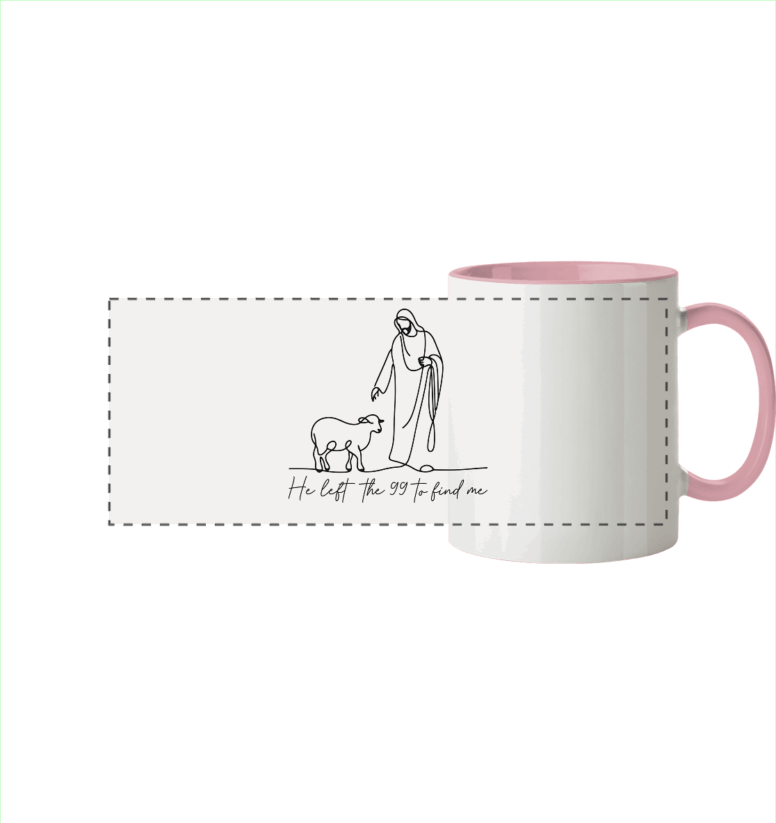 He Left the 99 to Find Me – Kraftvolle Botschaft in minimalistischem Design | Christliche Kleidung - Panorama Tasse zweifarbig - Trinkgefäße - Altrosa - GfoitMa