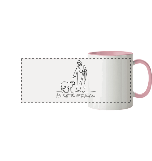 He Left the 99 to Find Me – Kraftvolle Botschaft in minimalistischem Design | Christliche Kleidung - Panorama Tasse zweifarbig - Trinkgefäße - Altrosa - GfoitMa