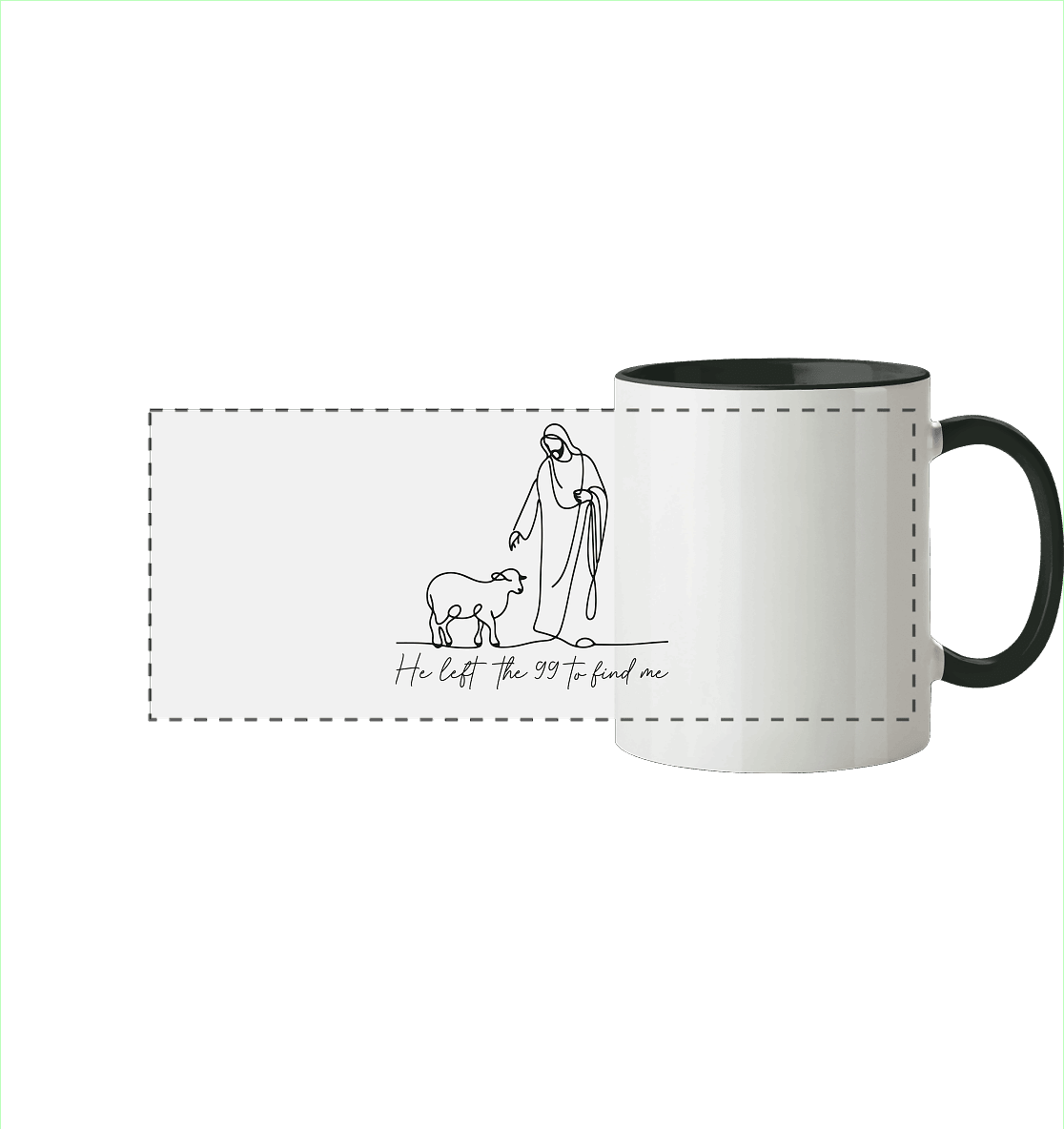 He Left the 99 to Find Me – Kraftvolle Botschaft in minimalistischem Design | Christliche Kleidung - Panorama Tasse zweifarbig - Trinkgefäße - Black - GfoitMa