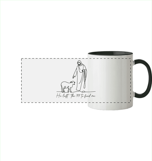 He Left the 99 to Find Me – Kraftvolle Botschaft in minimalistischem Design | Christliche Kleidung - Panorama Tasse zweifarbig - Trinkgefäße - Black - GfoitMa
