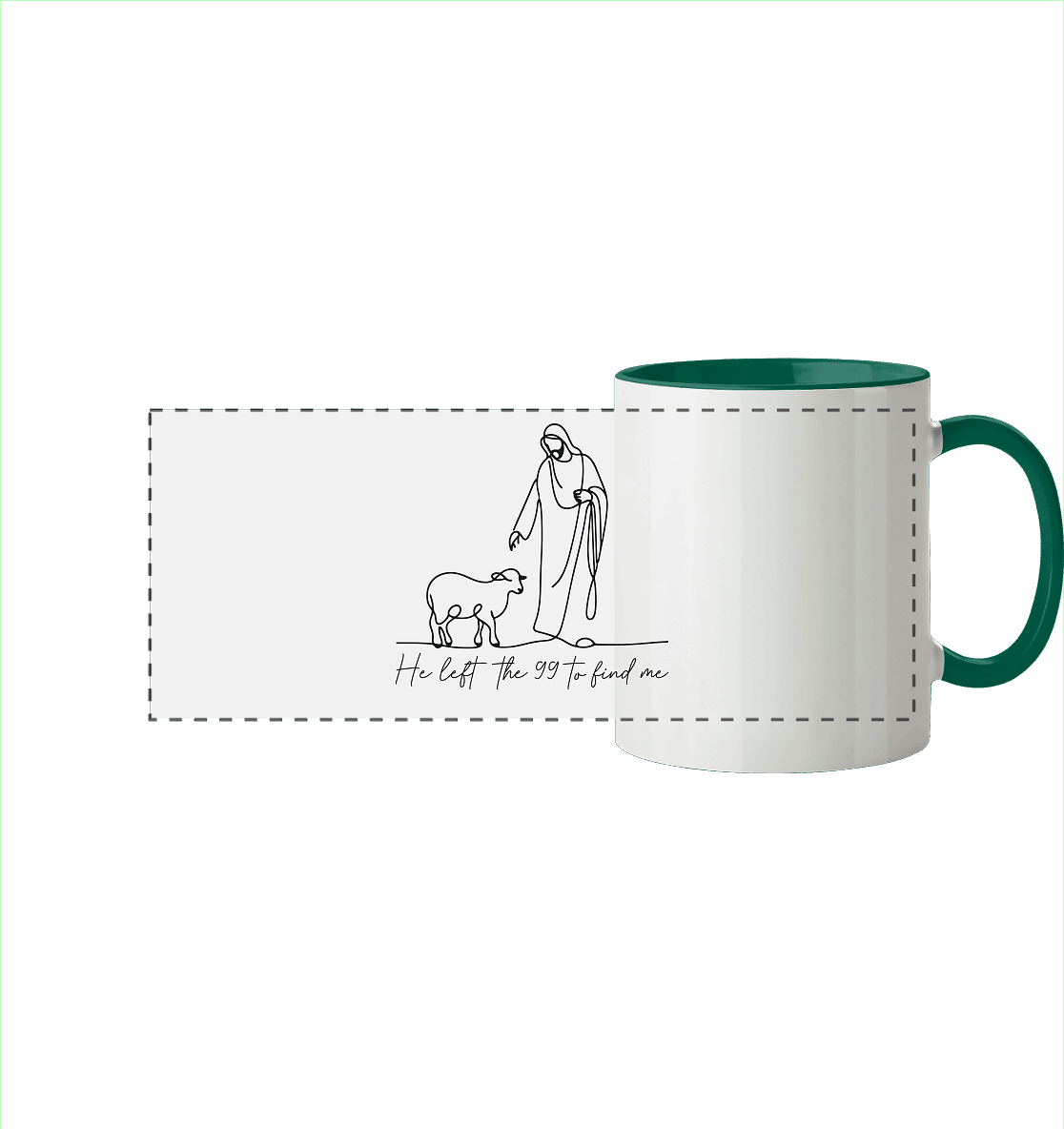 He Left the 99 to Find Me – Kraftvolle Botschaft in minimalistischem Design | Christliche Kleidung - Panorama Tasse zweifarbig - Trinkgefäße - Dunkelgrün - GfoitMa