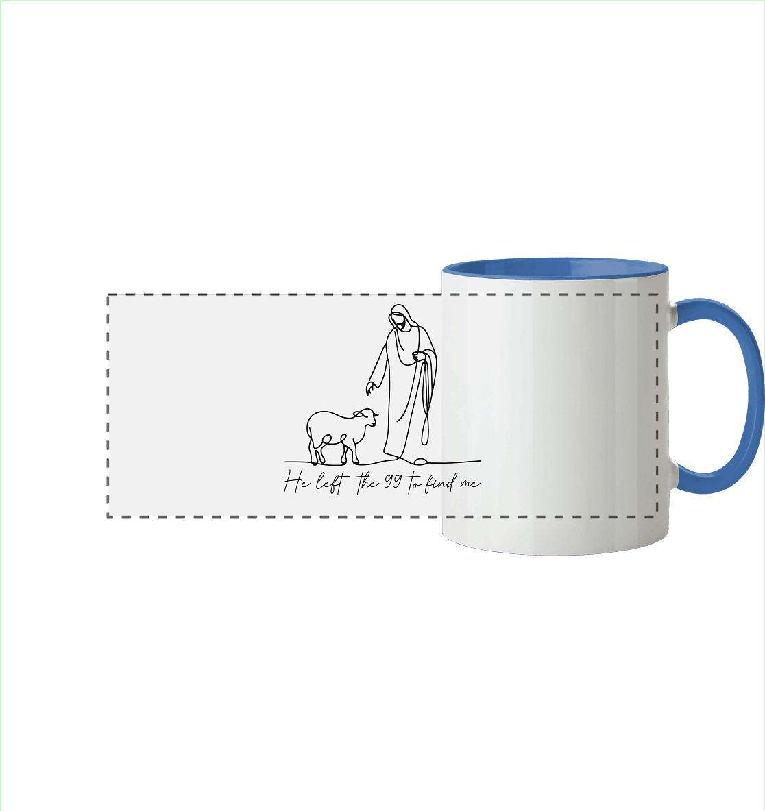 He Left the 99 to Find Me – Kraftvolle Botschaft in minimalistischem Design | Christliche Kleidung - Panorama Tasse zweifarbig - Trinkgefäße - Cambridge Blue - GfoitMa