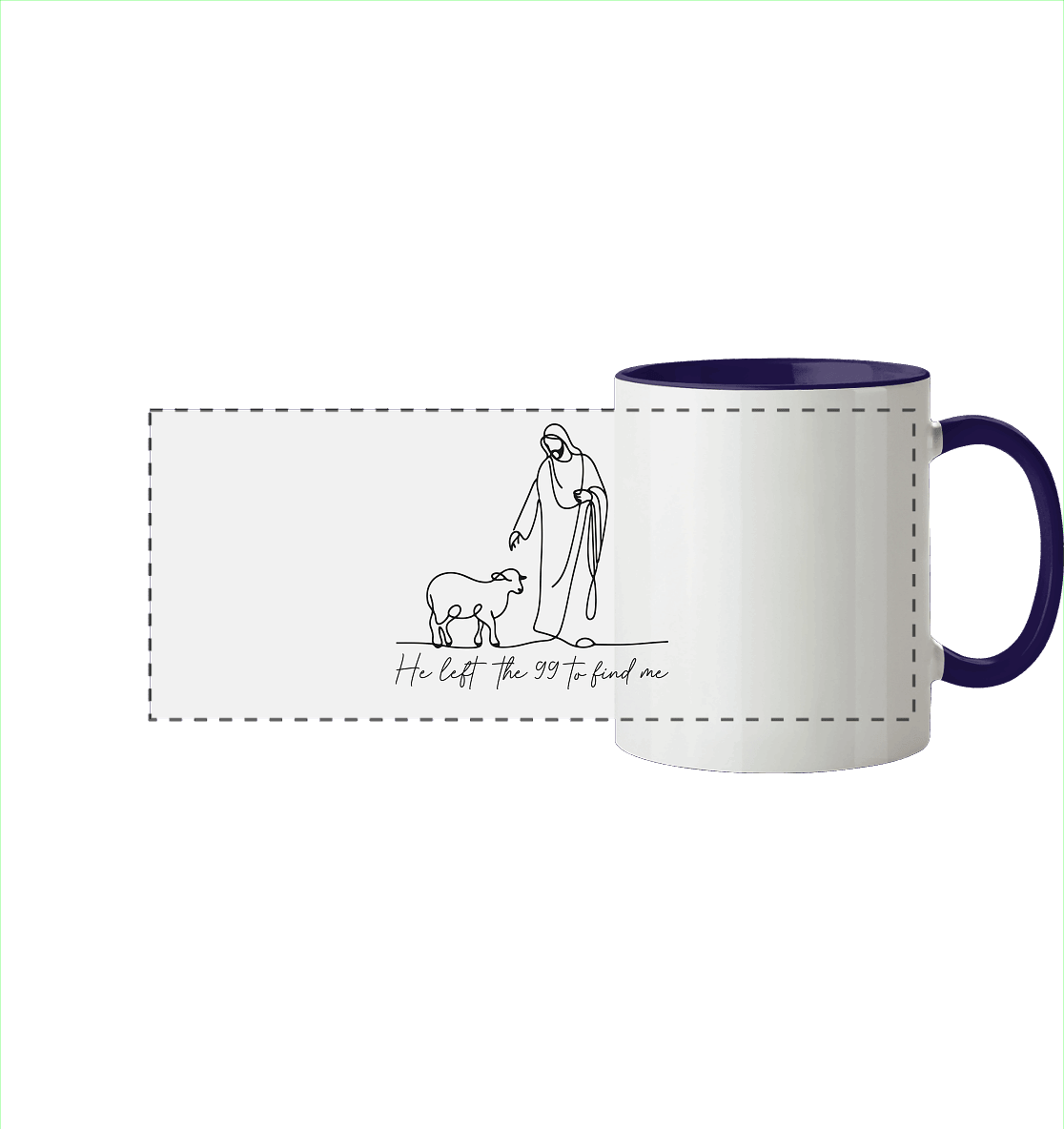 He Left the 99 to Find Me – Kraftvolle Botschaft in minimalistischem Design | Christliche Kleidung - Panorama Tasse zweifarbig - Trinkgefäße - Kobaltblau - GfoitMa
