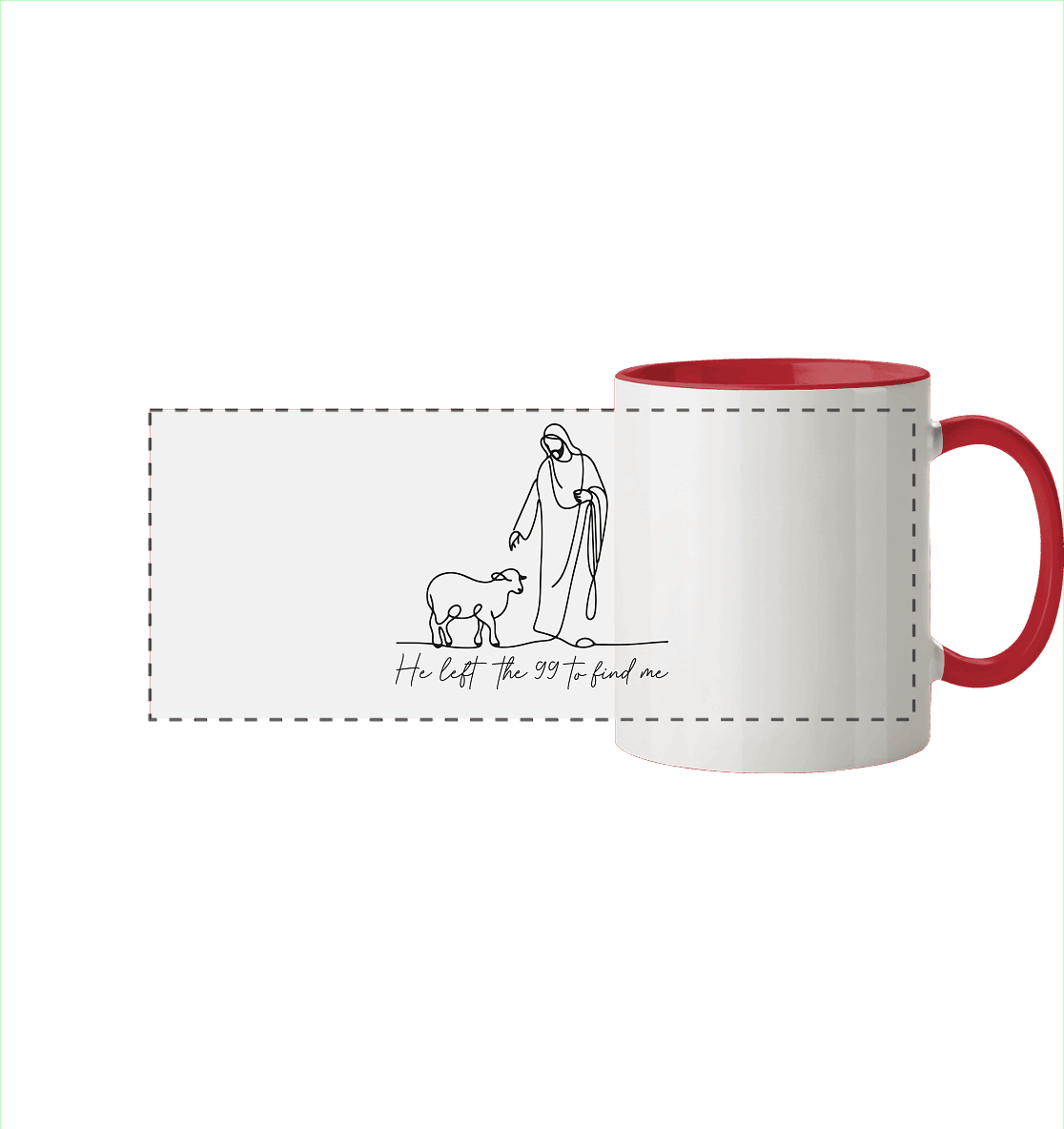 He Left the 99 to Find Me – Kraftvolle Botschaft in minimalistischem Design | Christliche Kleidung - Panorama Tasse zweifarbig - Trinkgefäße - Rot - GfoitMa