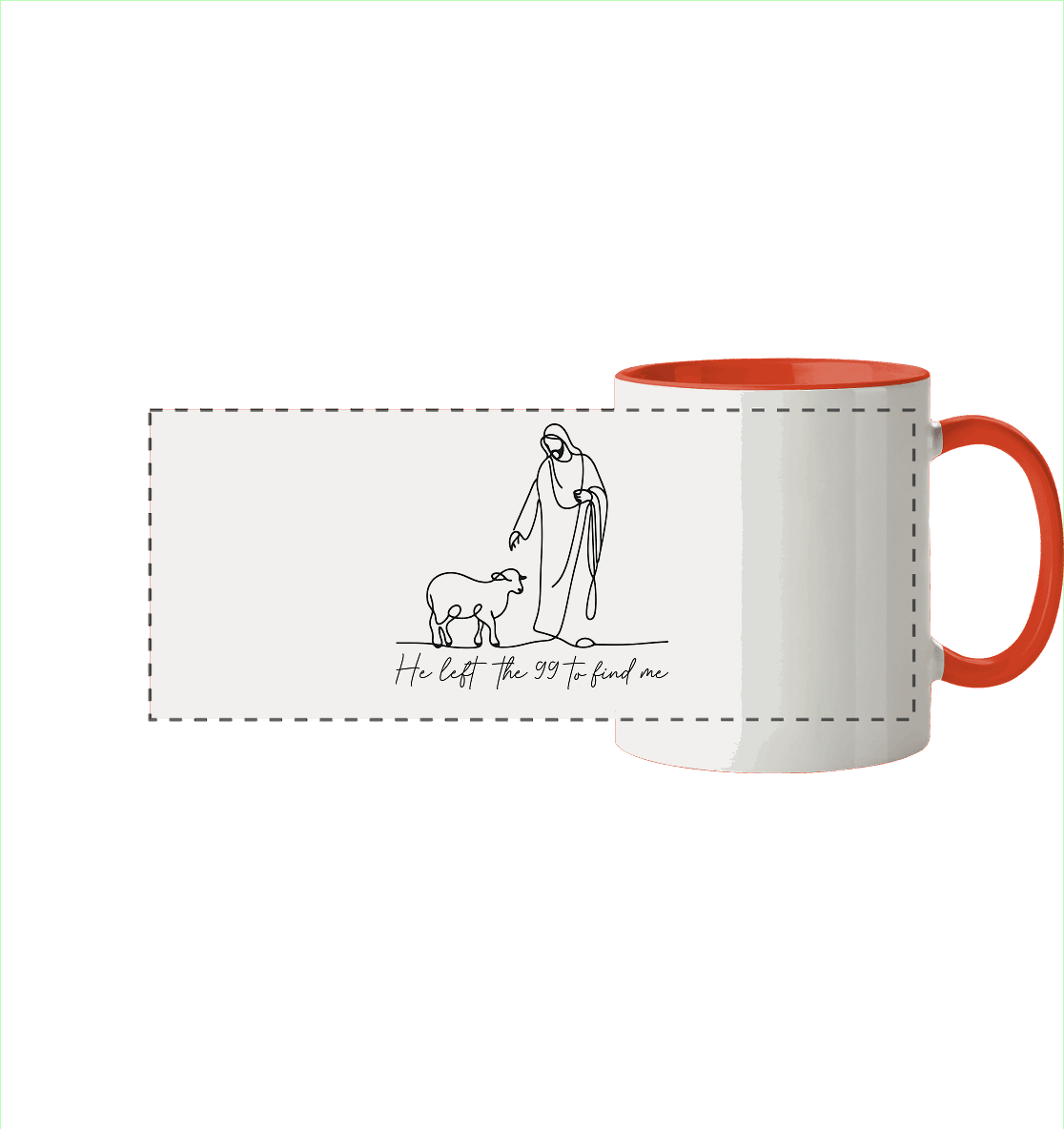 He Left the 99 to Find Me – Kraftvolle Botschaft in minimalistischem Design | Christliche Kleidung - Panorama Tasse zweifarbig - Trinkgefäße - Orange - GfoitMa