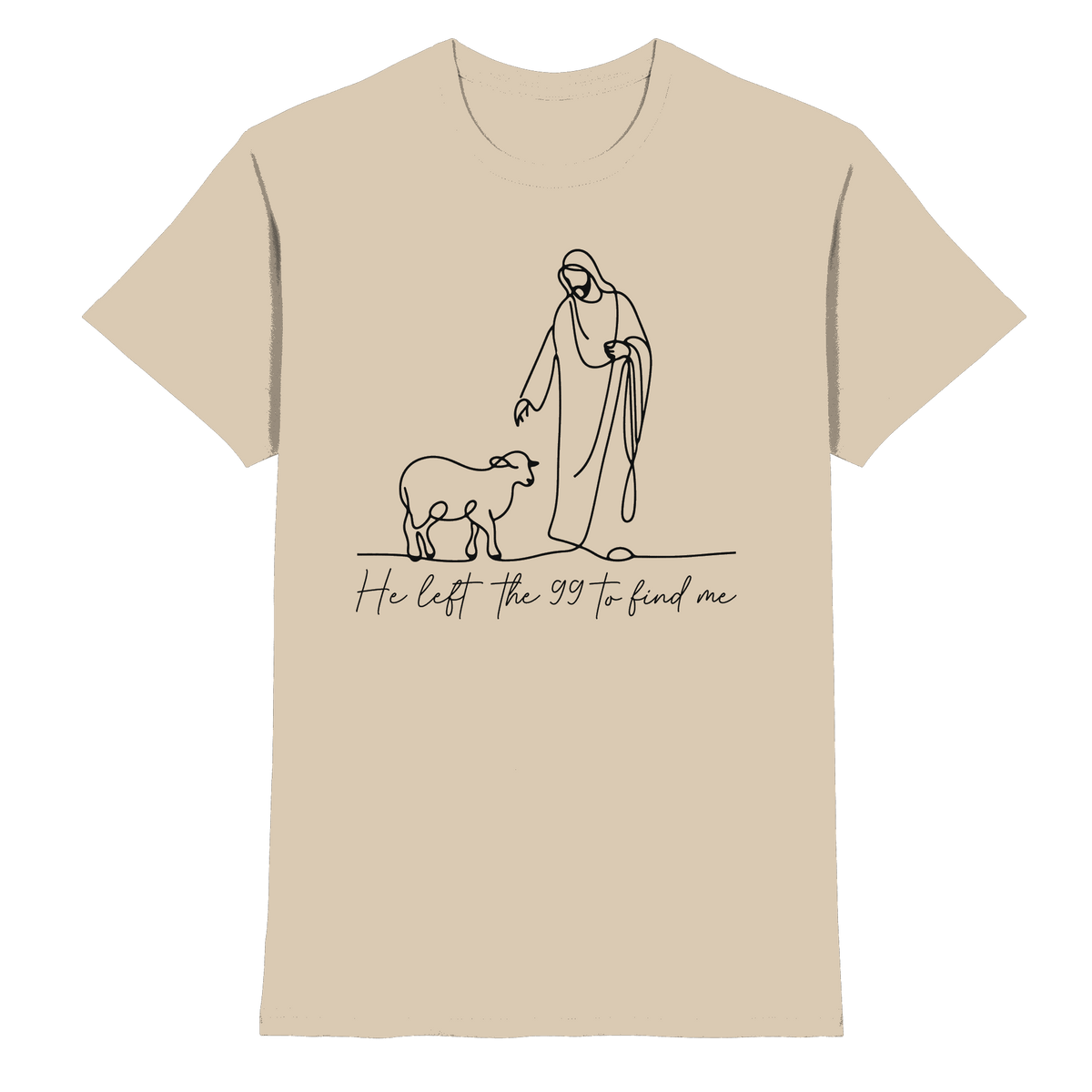 He Left the 99 to Find Me – Kraftvolle Botschaft in minimalistischem Design | Christliche Kleidung - Premium Shirt - Unisex-Shirts - Sand - GfoitMa