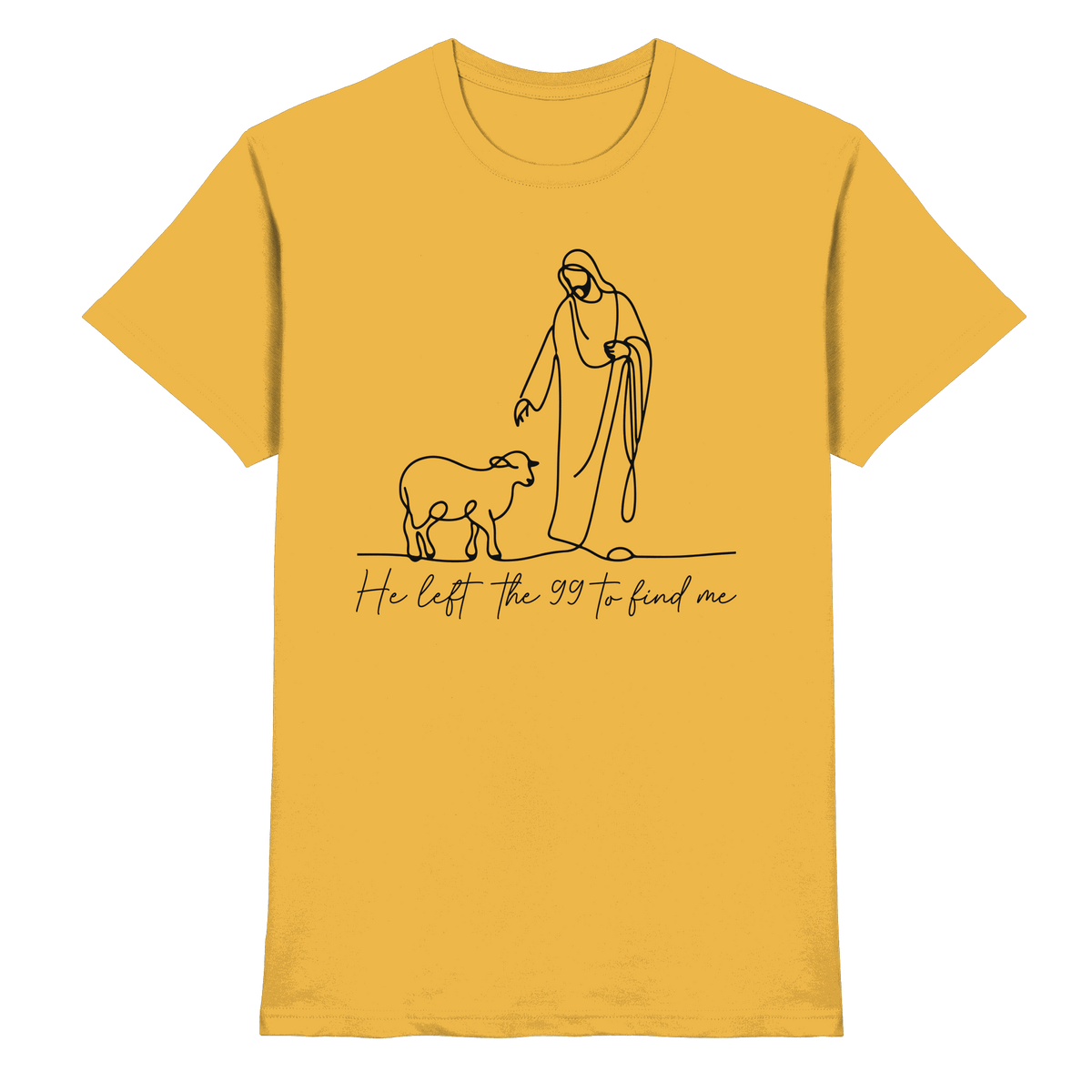 He Left the 99 to Find Me – Kraftvolle Botschaft in minimalistischem Design | Christliche Kleidung - Premium Shirt - Unisex-Shirts - Gold - GfoitMa