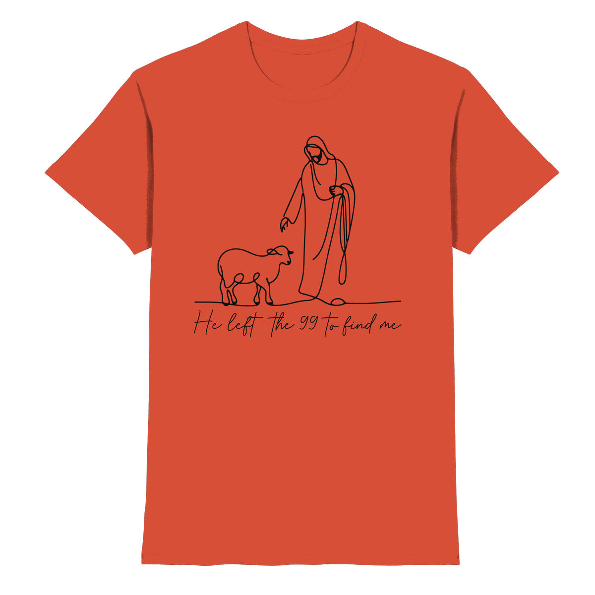 He Left the 99 to Find Me – Kraftvolle Botschaft in minimalistischem Design | Christliche Kleidung - Premium Shirt - Unisex-Shirts - Sunset Orange - GfoitMa