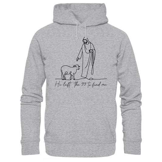 He Left the 99 to Find Me – Kraftvolle Botschaft in minimalistischem Design | Christliche Kleidung - Premium Unisex Hoodie - Hoodies - Heather Grey (meliert) - GfoitMa