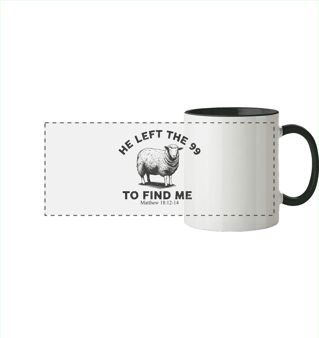 He Left the 99 to Find Me | Persönliches Glaubensbekenntnis - Panorama Tasse zweifarbig - Trinkgefäße - Black - GfoitMa