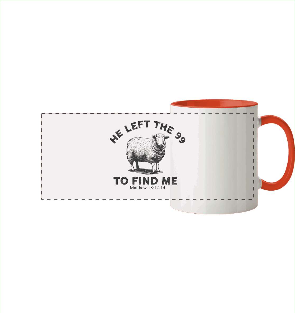 He Left the 99 to Find Me | Persönliches Glaubensbekenntnis - Panorama Tasse zweifarbig - Trinkgefäße - Orange - GfoitMa