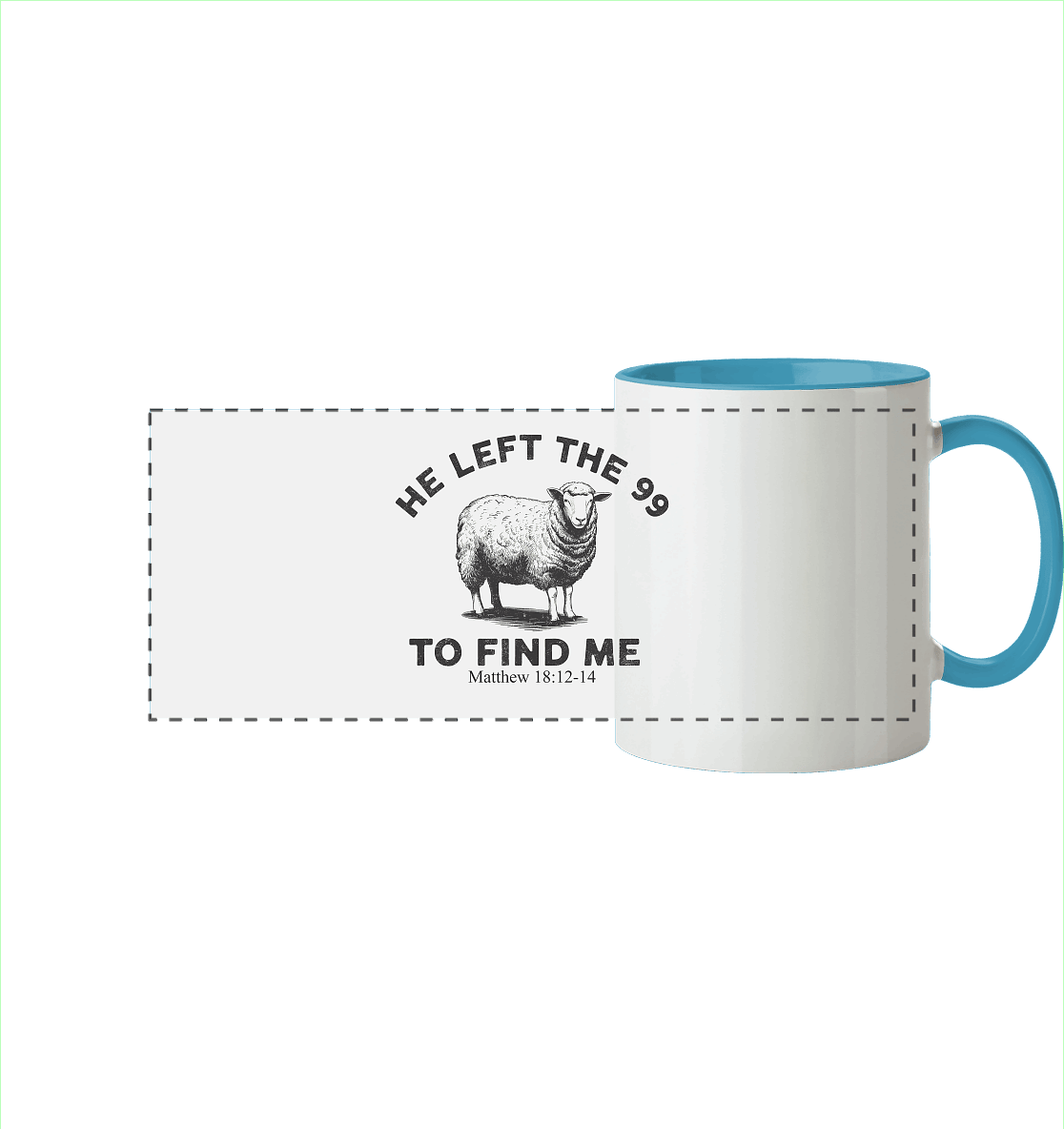 He Left the 99 to Find Me | Persönliches Glaubensbekenntnis - Panorama Tasse zweifarbig - Trinkgefäße - Hellblau - GfoitMa