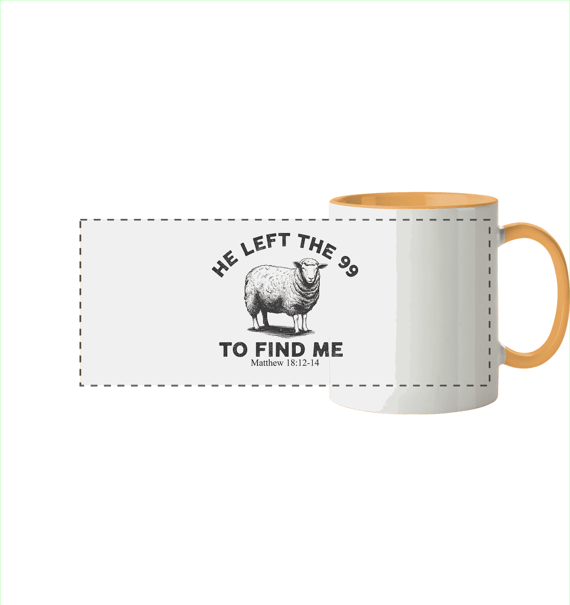 He Left the 99 to Find Me | Persönliches Glaubensbekenntnis - Panorama Tasse zweifarbig - Trinkgefäße - Goldgelb - GfoitMa