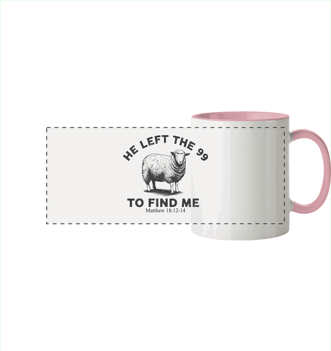 He Left the 99 to Find Me | Persönliches Glaubensbekenntnis - Panorama Tasse zweifarbig - Trinkgefäße - Altrosa - GfoitMa