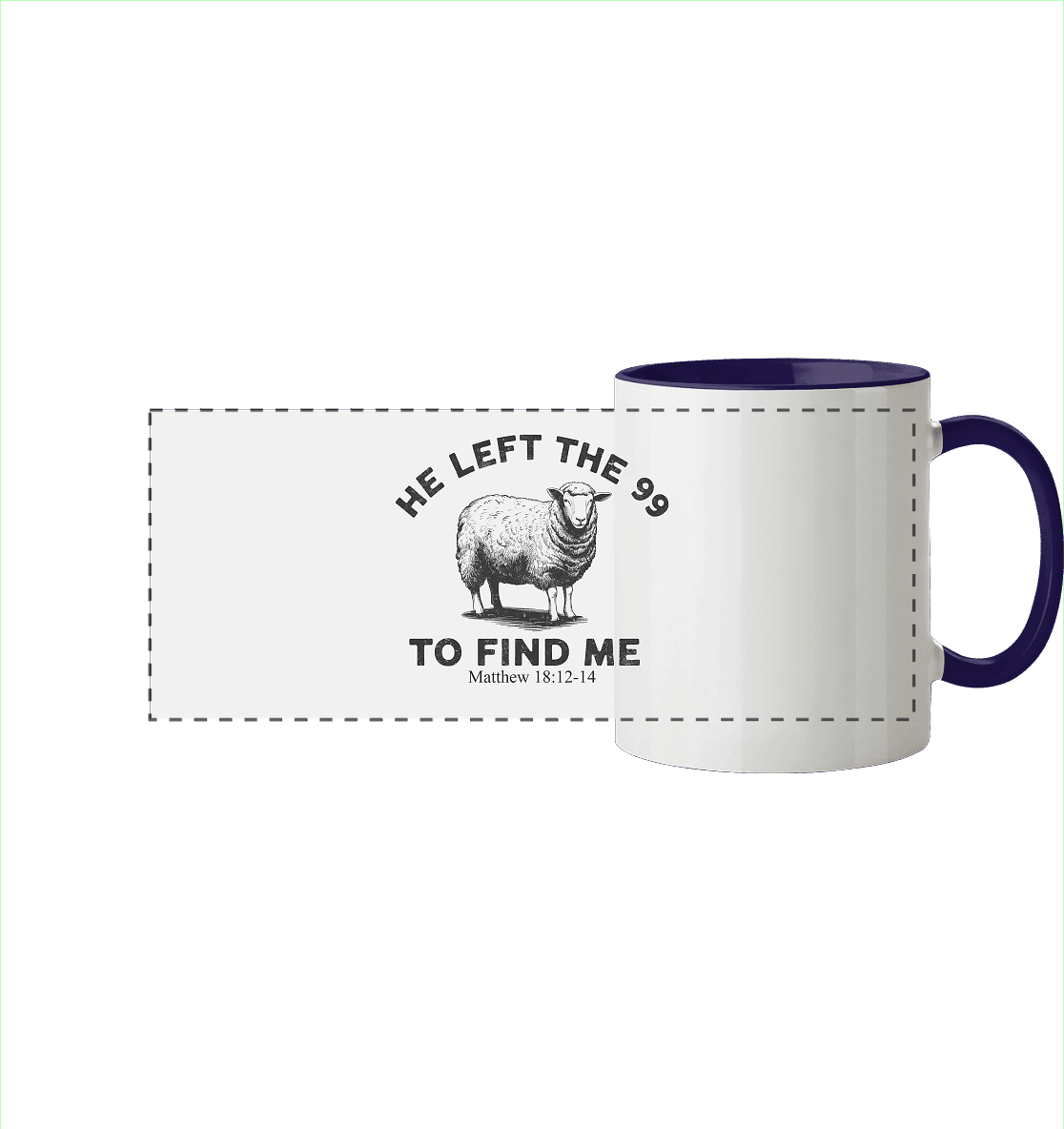 He Left the 99 to Find Me | Persönliches Glaubensbekenntnis - Panorama Tasse zweifarbig - Trinkgefäße - Kobaltblau - GfoitMa
