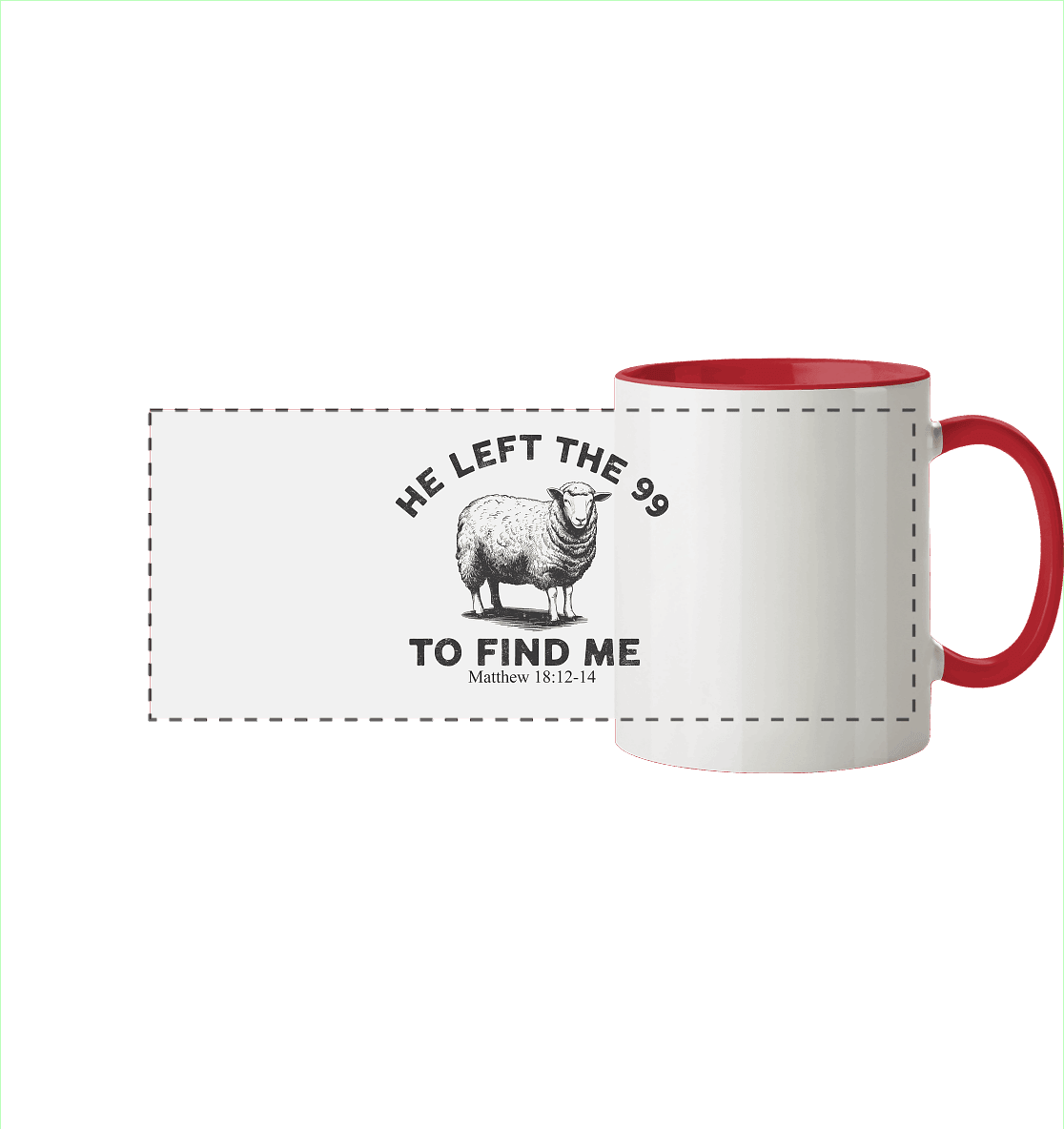 He Left the 99 to Find Me | Persönliches Glaubensbekenntnis - Panorama Tasse zweifarbig - Trinkgefäße - Rot - GfoitMa