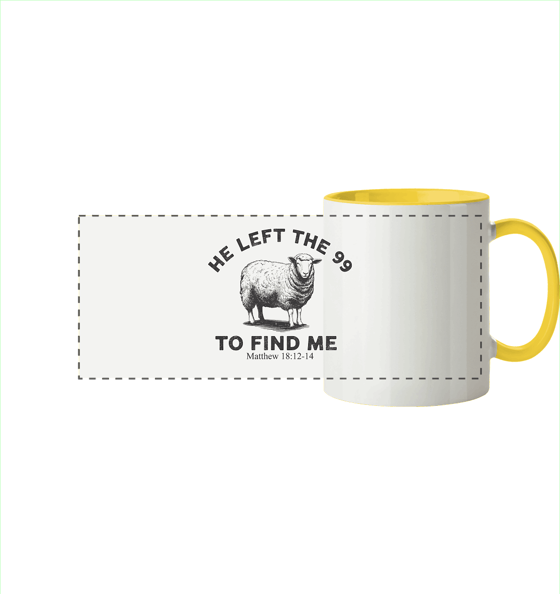 He Left the 99 to Find Me | Persönliches Glaubensbekenntnis - Panorama Tasse zweifarbig - Trinkgefäße - Hellgelb - GfoitMa